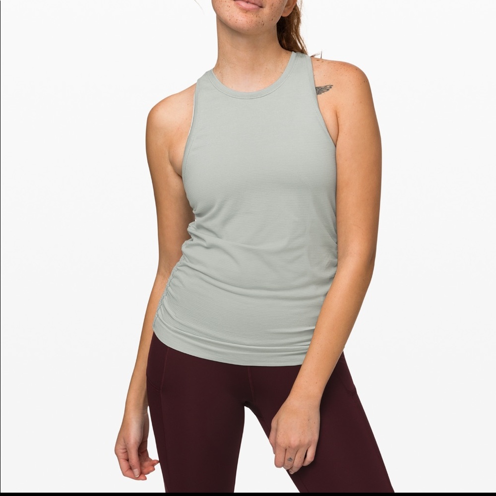 NWT Lululemon Swiftly speed tank cinched jade grey